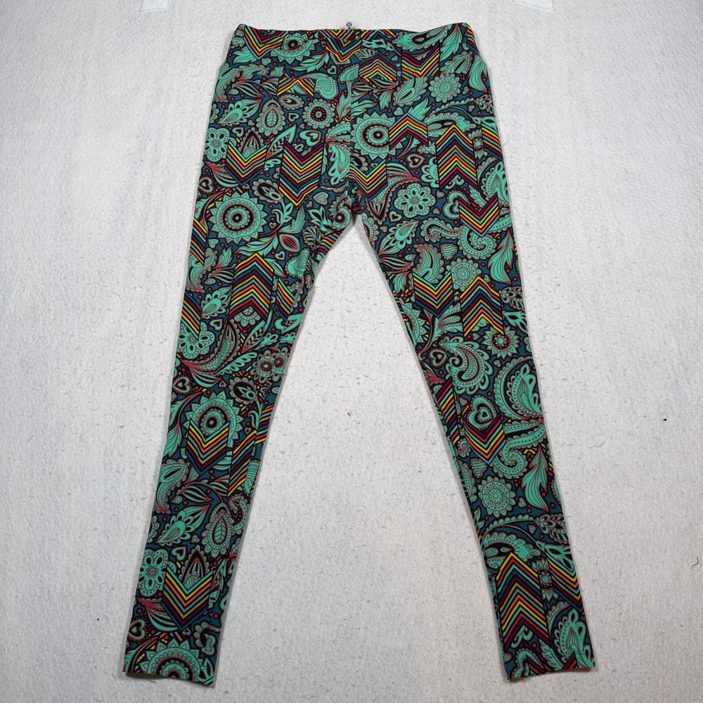 LuLaRoe Tall & Curvy Leggings Teal Paisley Chevron Geometric Soft Stretch